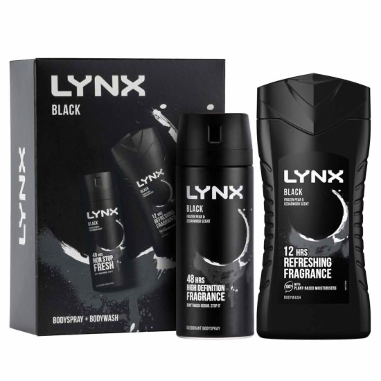 Lynx Black Duo Gift Set For Him Body Spray 150Ml & Body Wash 225Ml