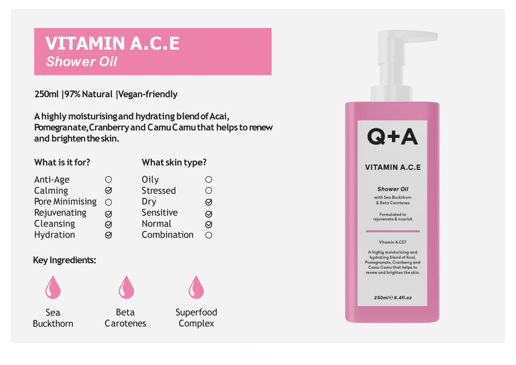 Q+A Vitamin A, C & E Cleansing Shower Oil 250ml